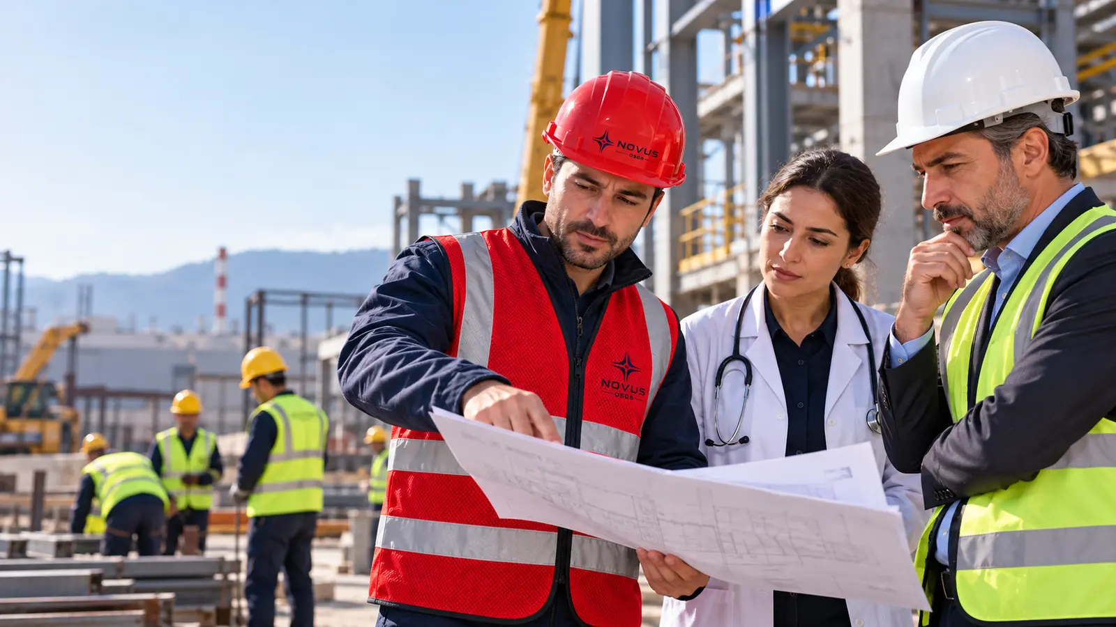 NOVUS OSGB uzmanı, işyeri hekimi ve işletme yöneticisinin sahada plan değerlendirmesi