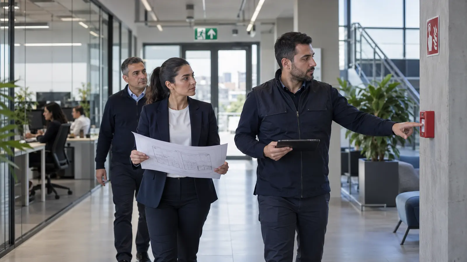 Tesis ekibi acil çıkış ve tahliye güzergâhını kontrol ediyor