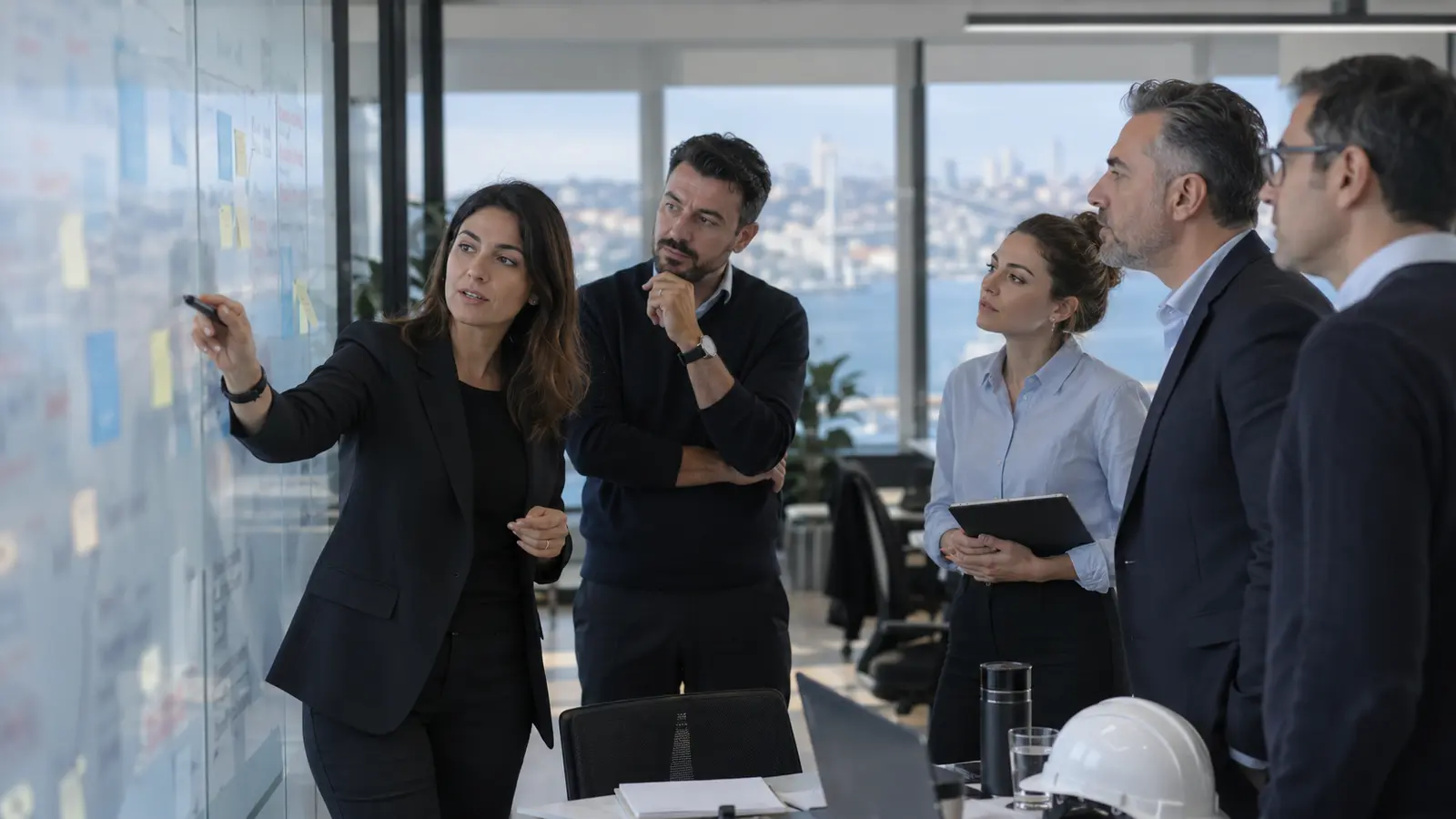 Yönetim ekibi ISO 45001 risk ve aksiyon çalıştayı yürütüyor